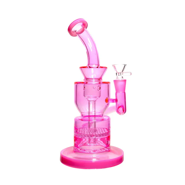 Neon Bent Neck with Honeycomb Percolator and Thick Base Water Pipe